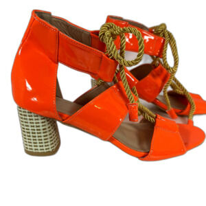 Women's Lace Up Sandals Shoes Chunky Heel Pump Neon Orange Gladiator Size 39
